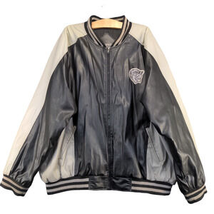 Steve & Barry's Men's Full Zip PVC Leather Varsity Jacket Black Gray XXL Baller